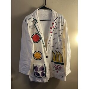 Vintage Cache 1980s Art Canvas Abstract Blazer Jacket Large Fruit!‎
